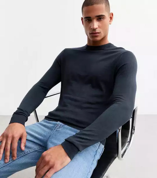 Navy Slim Fine Knit Crew Neck Jumper