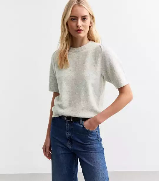 Tall Light Grey Short Sleeve Knit Top